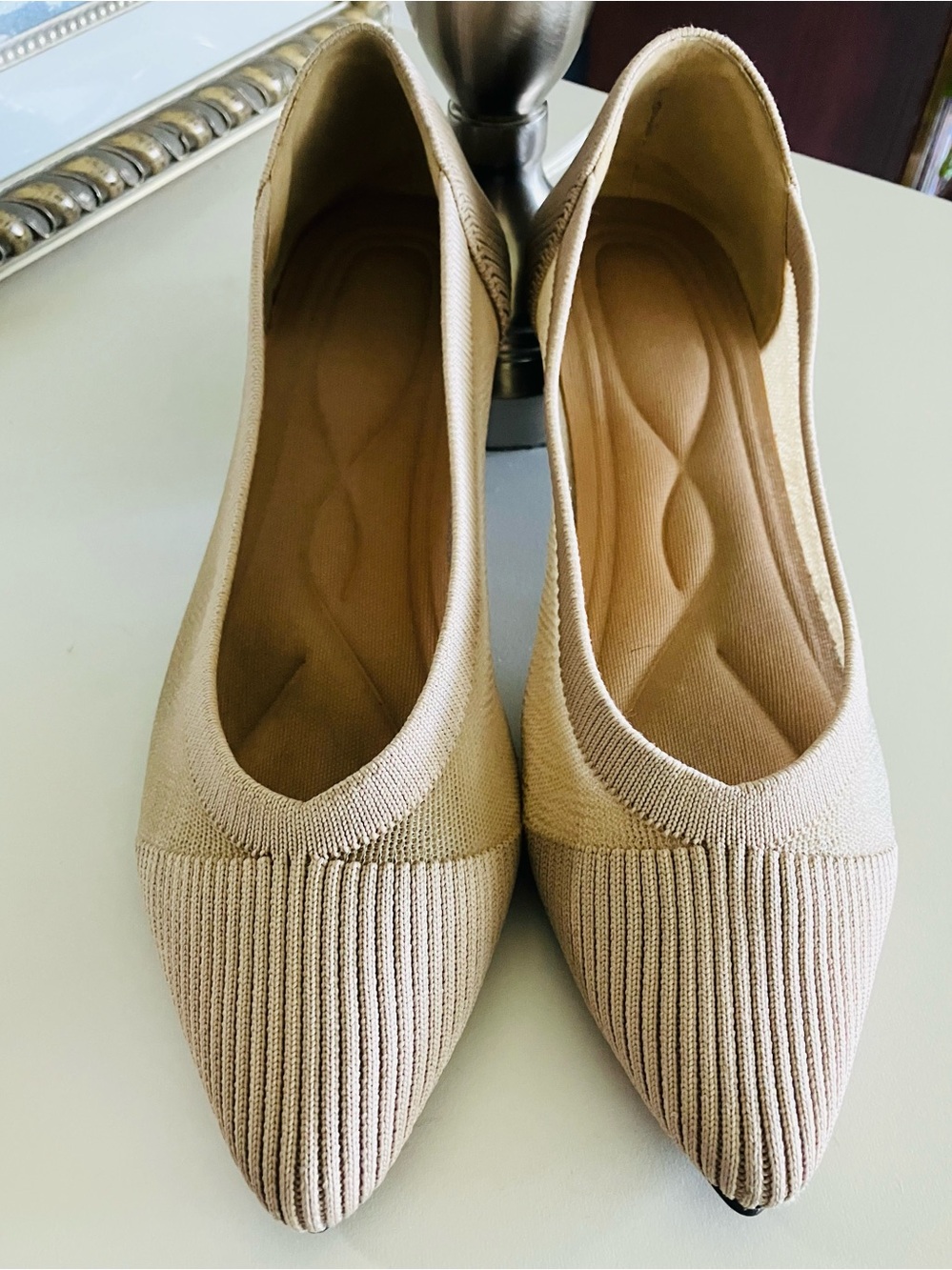 Ladies Tan Mesh Pointed Flats Size 8, Stylish, Comfortable, Worn Once